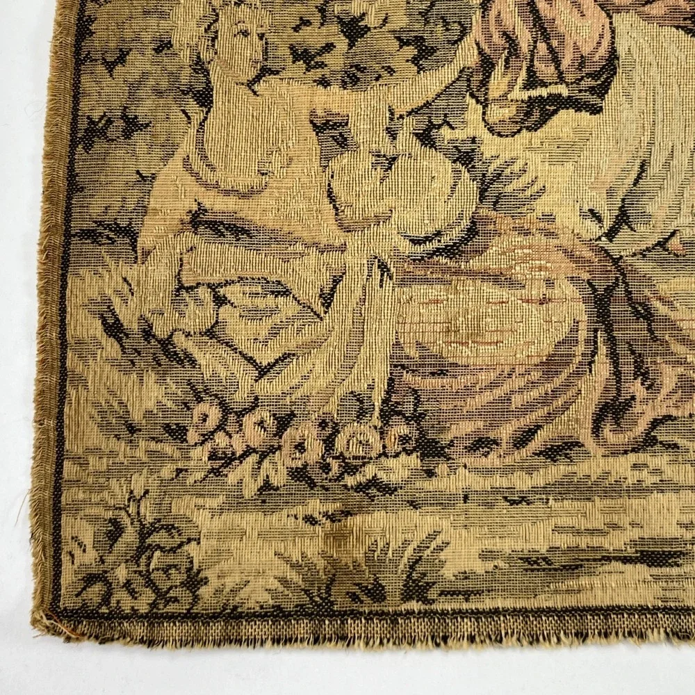 Antique French Tapestry Square Ladies Swing Man Textile Rococo Jacquard Victoria